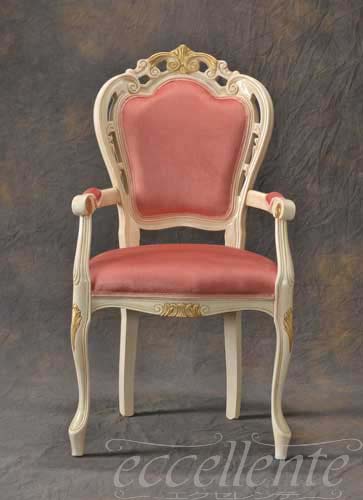 アームチェア 布張り アンティークホワイト仕上げ